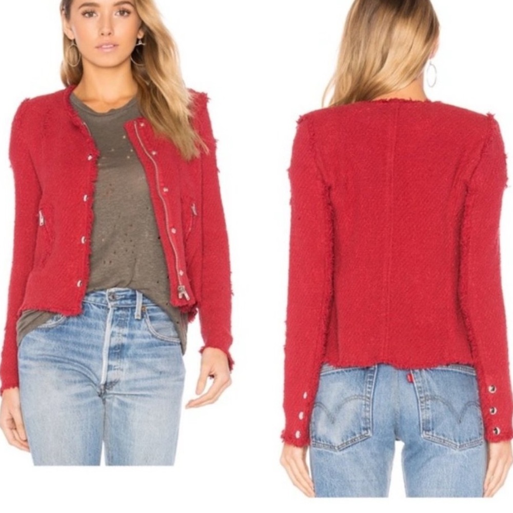 IRO Agnette Distressed Tweed Jacket‎ in red
